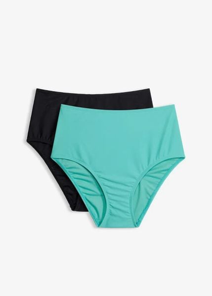 Figi bikini high waist (2 pary). Czarne bikini damskie bonprix, bez wzorów. Za 97.99 zł.