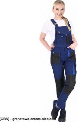 OX-FIO-B - Spodnie ochronne ogrodniczki FIO, damskie - granatowo-czarno-niebieski 50. Brązowe spodnie materiałowe damskie Reis, bez wzorów. Za 128.14 zł.