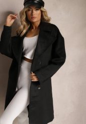 Czarny Klasyczny Płaszcz Wiązany Paskiem w Talii Aniele. Czarne płaszcze damskie Renee, l, bez wzorów, klasyczne, bez kaptura. Za 349.99 zł.