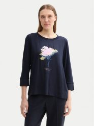 Tom Tailor Bluzka 1043110 Granatowy Regular Fit. Niebieskie bluzki damskie Tom Tailor, s, bez wzorów, z wiskozy, bez kołnierzyka, bez ramiączek. Za 89.99 zł.