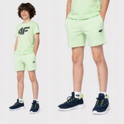 SPODENKI DRESOWE CHŁOPIĘCE 4F DZIECIĘCE JUNIOR ZIELONE. Zielone szorty dla chłopców 4f, bez wzorów, z bawełny, sportowe. Za 29.00 zł.
