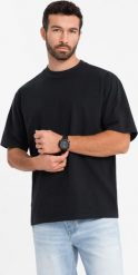 Bawełniany męski t-shirt LOOSE FIT z okrągłym dekoltem czarny V1 OM-TSBC-0234 XL. Czarne t-shirty męskie Ombre, m, bez wzorów, z bawełny, bez kołnierzyka. Za 136.15 zł.