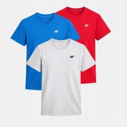 KOMPLET KOSZULEK MĘSKICH 4F ZESTAW 3PAK T-SHIRT TTSHM3341. T-shirty męskie 4f, m, bez wzorów, z bawełny, sportowe, bez kołnierzyka. Za 113.70 zł.