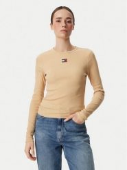 Tommy Jeans Bluzka DW0DW20178 Żółty Slim Fit. Żółte koszule damskie Tommy Jeans, xs, bez wzorów, z bawełny, bez kołnierzyka, bez ramiączek. Za 189.99 zł.