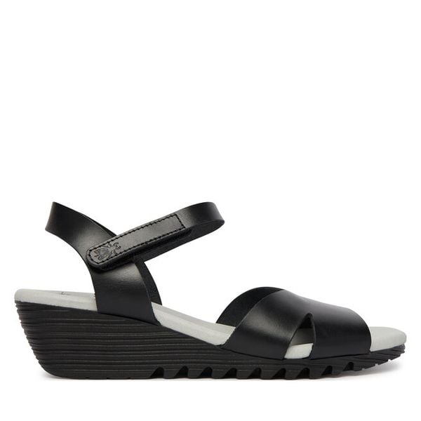 Sandały Fly London. Czarne sandały damskie Fly London, bez wzorów, bez obcasa, na koturnie, bez zapięcia. Za 274.99 zł.