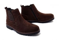 RIEKER TEX F3660-25 brown, botki męskie. Brązowe botki męskie Rieker, na zimę, bez wzorów, z wełny, bez zapięcia. Za 439.90 zł.