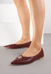 Bordowe Balerinki z Noskiem w Szpic i Elegancką Aplikacją Naliema. Czerwone baleriny damskie Born2be, z aplikacjami, eleganckie, bez obcasa, na płaskiej podeszwie. Za 99.99 zł.
