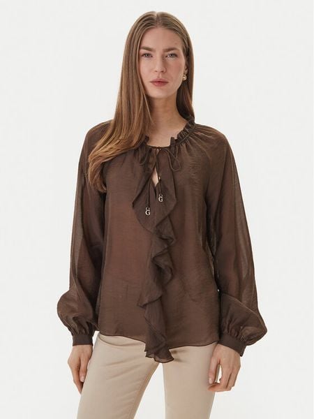 Guess Bluzka W6GH28 W1844 Brązowy Regular Fit. Brązowe bluzki damskie Guess, m, z aplikacjami, z lyocellu, bez kołnierzyka, bez ramiączek. Za 359.99 zł.