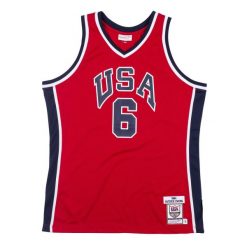 Autentyczna koszulka drużyny USA Patrick Ewing 1984. Czerwone koszulki sportowe męskie Mitchell & Ness, bez wzorów, bez kołnierzyka, bez ramiączek, do koszykówki. Za 1,115.00 zł.