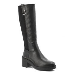 Kozaki damskie Jeep, wysoka cholewka na klocku z okrągłym noskiem i zapinane na zamek, czarne, JL52611A-062. Czarne kozaki damskie Jeep, z materiału, z okrągłym noskiem, przed kolano, bez obcasa, na obcasie. Za 329.00 zł.