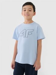 4F T-shirt oversize z nadrukiem chłopięcy - niebieski 146 (10-11 lat). Niebieskie t-shirty dla chłopców 4f, bez wzorów, z bawełny, bez ramiączek. Za 39.99 zł.