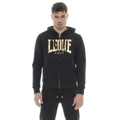 Herren-Winter-Kapuzenpullover mit Reißverschluss, großem Leone 1947 Złote logo. Czarne bluzy męskie LEONE 1947 APPAREL, bez wzorów, z bawełny, bez kaptura. Za 176.82 zł.