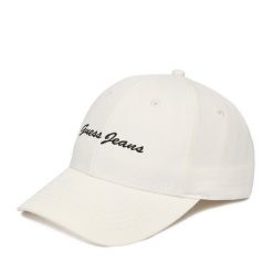 Czapka z daszkiem Guess Jeans. Białe czapki i kapelusze damskie Guess Jeans, z aplikacjami, z jeansu. Za 79.99 zł.