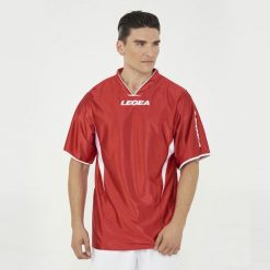 Koszulka do koszykówki INDIANA. Czerwone koszulki sportowe męskie Legea, bez wzorów, bez kołnierzyka, bez ramiączek, do koszykówki. Za 56.00 zł.