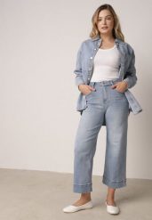 Niebieskie Jeansy Kuloty z Bawełną o Szerokim Kroju z Wysokim Stanem z Przeszyciami Hippesilea. Niebieskie jeansy damskie Born2be, z podwyższonym stanem. Za 109.99 zł.