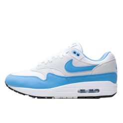 Buty do chodzenia dla dorosłych Air Max 1 White University Blue. Niebieskie obuwie sportowe damskie Nike, bez wzorów, z materiału, trekkingowe, nike air max. Za 1,424.05 zł.