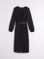 Sukienka midi - czarny. Czarne sukienki damskie Sinsay, l, bez wzorów, bez kołnierzyka, bez ramiączek, midi. W wyprzedaży za 49.99 zł.