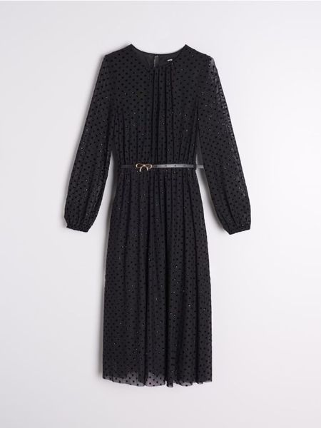 Sukienka midi - czarny. Czarne sukienki damskie Sinsay, l, bez wzorów, bez kołnierzyka, bez ramiączek, midi. W wyprzedaży za 49.99 zł.