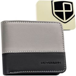 Czarno-szary portfel Peterson PTN EH-05Z. Czarne portfele męskie Peterson, bez wzorów, ze skóry ekologicznej. Za 69.99 zł.