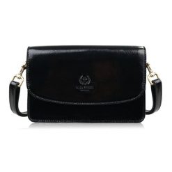 Torebka damska mała skórzana lakierowana czarna kopertówka na ramię do ręki Paolo Peruzzi AY-18-BL. Czarne kopertówki damskie bez wzorów, z lakierowanej skóry, eleganckie, małe, lakierowane, bez dodatków. Za 189.00 zł.