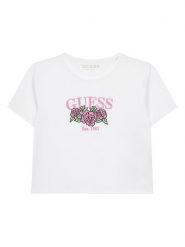 Guess T-Shirt J6RI06 K6YW4 Biały Regular Fit. Białe t-shirty i topy dla dziewczynek Guess, z aplikacjami, z bawełny, bez ramiączek. Za 119.99 zł.