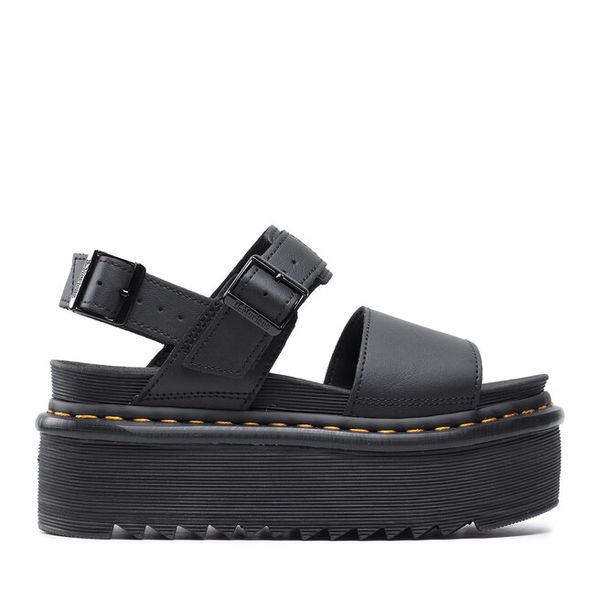 Sandały Dr. Martens. Czarne sandały damskie Dr. Martens, bez wzorów, bez obcasa, na koturnie, bez zapięcia. Za 379.99 zł.