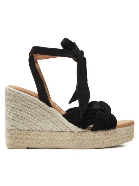 Manebi Espadryle Hamptons Wedge Espadrilles With Knot K 1.0 WS Czarny. Czarne sandały damskie Manebi, bez wzorów, ze skóry, bez obcasa, bez zapięcia. Za 609.99 zł.