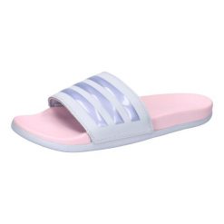 Klapki damskie adidas Adilette Comfort. Białe klapki damskie Adidas, bez wzorów, z materiału, klasyczne, bez obcasa. Za 156.50 zł.