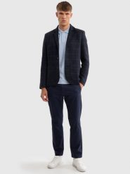Marynarka męska z dodatkiem wełny w kratę granatowa Albert 403. Niebieskie marynarki męskie Big Star, bez wzorów, z tkaniny, eleganckie. W wyprzedaży za 279.99 zł.