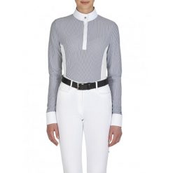 Damska techniczna koszulka polo do jazdy konnej z długim rękawem Equiline Elicia. Niebieskie koszulki sportowe damskie EQODE BY EQUILINE, bez wzorów, bez kołnierzyka, bez ramiączek, do jazdy konnej. Za 530.50 zł.