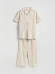 Dwuczęściowa piżama z lnem - beżowy. Brązowe piżamy męskie Reserved, l, bez wzorów, z wiskozy, bez ramiączek. Za 249.99 zł.