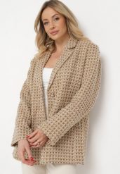 Beżowa Marynarka Tweedowa Retro o Jednorzędowym Fasonie Asaretta. Brązowe żakiety damskie Born2be, l, bez wzorów, z tkaniny, retro. Za 219.99 zł.