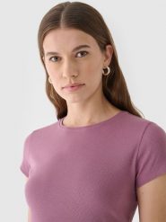 4F T-shirt slim gładki damski - różowy S. Czerwone koszulki sportowe damskie 4f, s, bez wzorów, z bawełny, bez kołnierzyka, bez ramiączek. W wyprzedaży za 29.99 zł.