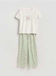 Dwuczęściowa piżama z bawełny - jasnozielony. Zielone piżamy damskie Reserved, l, bez wzorów, z bawełny, bez ramiączek. Za 99.99 zł.