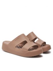 Crocs Klapki Getaway Platform H-Strap 209409 Beżowy. Brązowe klapki damskie Crocs, bez wzorów, z tworzywa sztucznego, bez obcasa. Za 179.99 zł.