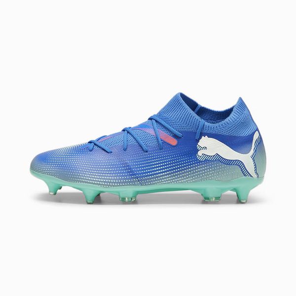 Buty piłkarskie męskie Puma 01 Future 7 Match. Niebieskie buty sportowe męskie Puma, z materiału, bez zapięcia, do piłki nożnej. Za 457.59 zł.