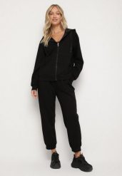 Czarny Komplet Dresowy Rozpinana Bluza i Spodnie Joggery z Bawełną Anarrise. Czarne bluzy damskie Born2be, l, bez wzorów, z bawełny, z kapturem. Za 149.99 zł.