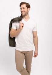 T-shirt z dekoltem w serek T-SLIT. Białe t-shirty męskie Volcano, l, bez wzorów, z bawełny, biznesowe, bez kołnierzyka. Za 59.99 zł.