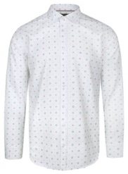 Koszula Bawełniana Biała w Geometryczny Wzór Czerwono-Granatowy, Taliowana, Długi Rękaw -QUICKSIDE. Czerwone koszule męskie Quickside, bez wzorów, z bawełny, biznesowe, bez kołnierzyka, bez ramiączek. Za 159.00 zł.