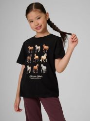 4F T-shirt regular z nadrukiem dziewczęcy - czarny 152 (11-12 lat). Czarne t-shirty i topy dla dziewczynek 4f, bez wzorów, z bawełny, bez ramiączek. Za 49.99 zł.