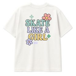 Koszulka dziecięca Skate Like a Girl – skate style dla dziewczynek (biała). Białe bluzki dla dziewczynek Bumpie Crew, bez wzorów, z bawełny, bez ramiączek. Za 79.00 zł.