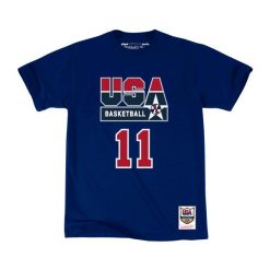 Koszulka USA name & number Karl Malone. Niebieskie koszulki sportowe męskie Mitchell & Ness, bez wzorów, bez kołnierzyka, bez ramiączek, do koszykówki. Za 258.00 zł.