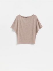 Bluzka z wiskozą - beżowy. Brązowe bluzki damskie Reserved, l, bez wzorów, z dzianiny, bez kołnierzyka, bez ramiączek. Za 79.99 zł.