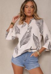 Jasnobeżowa Koszula z Bawełną i Motywem Liści Lumireline. Brązowe bluzki damskie Renee, l, bez wzorów, z bawełny, eleganckie, bez kołnierzyka, bez ramiączek. Za 54.99 zł.