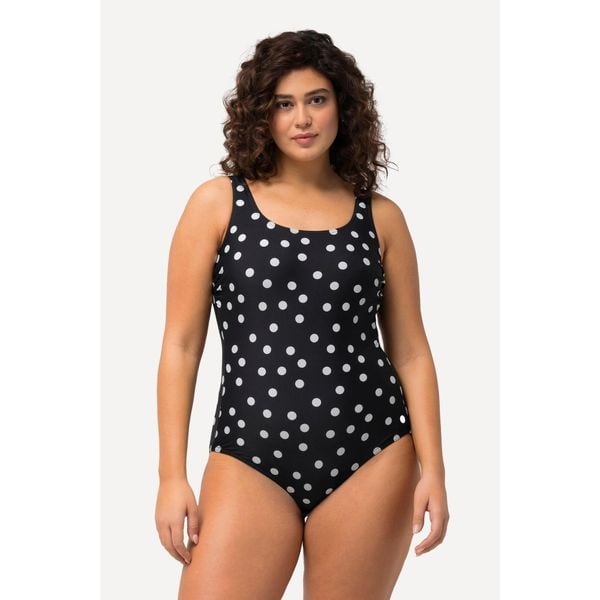 Damskie Kostium kąpielowy kropki bez miękkich miseczek okrągły dekolt. Czarne kostiumy jednoczęściowe damskie Ulla Popken, plus size, bez wzorów, z elastanu, sportowe, plus size. Za 199.99 zł.