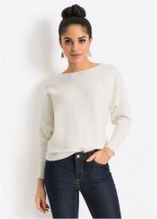"Sweter w prążek ""oversize""". Białe swetry damskie bonprix, bez wzorów, bez kołnierzyka, bez ramiączek, bez kaptura. Za 114.99 zł.