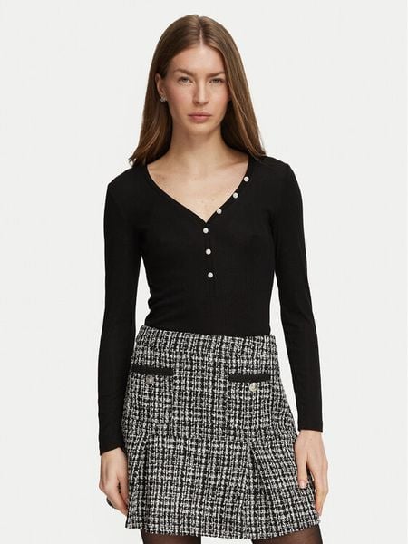 Guess Bluzka W6BP32 K6401 Czarny Regular Fit. Czarne bluzki damskie Guess, xl, z aplikacjami, bez kołnierzyka, bez ramiączek. Za 264.99 zł.
