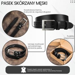 Pasek męski skórzany premium z klasyczną klamrą elegancki czarny 110 cm Paolo Peruzzi PG-09-BL-110. Czarne paski damskie bez wzorów, ze skóry, eleganckie. Za 64.00 zł.