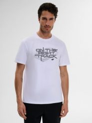 4F T-shirt regular z nadrukiem męski - biały S. Białe t-shirty męskie 4f, m, bez wzorów, z bawełny, klasyczne, bez kołnierzyka. W wyprzedaży za 49.99 zł.