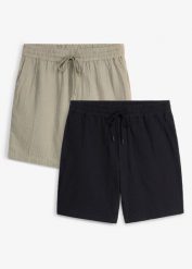 Szorty z muślinu z czystej bawełny ( 2 szt.). Czarne krótkie spodenki sportowe męskie bonprix, m, bez wzorów, z bawełny, do biegania. Za 127.99 zł.